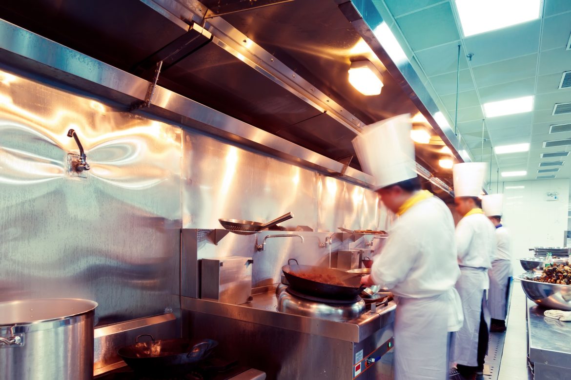 motion chefs of a restaurant kitchen